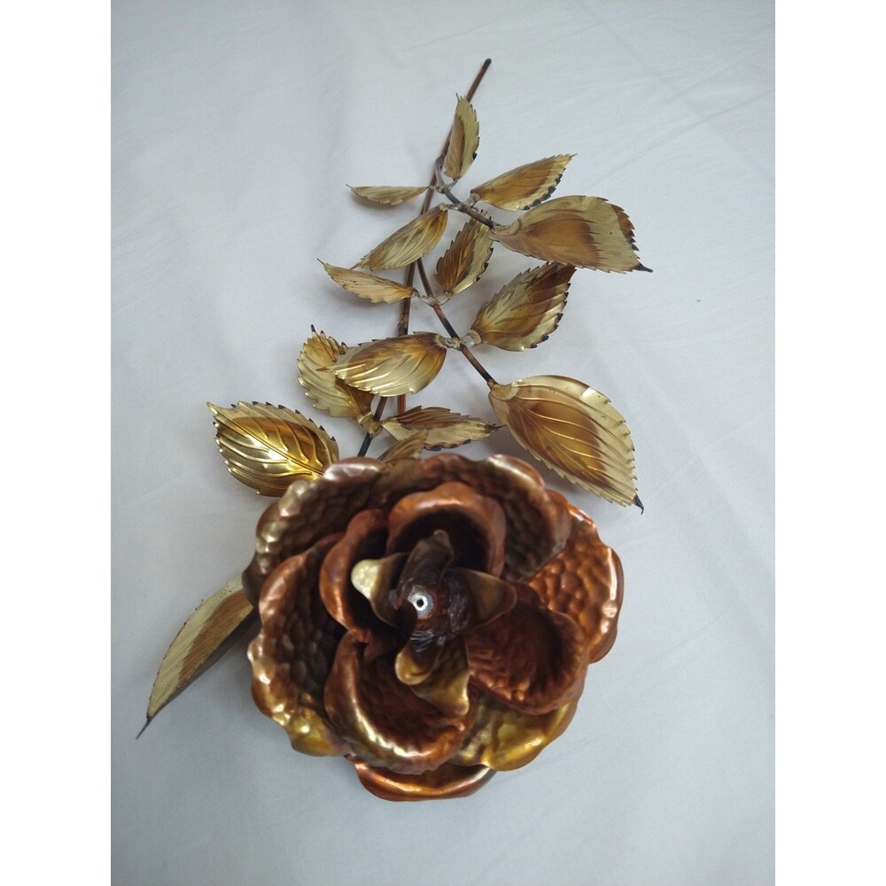 MCM Brass & Copper Colored Metal Rose Wall Hanging Decor Sculpture Floral